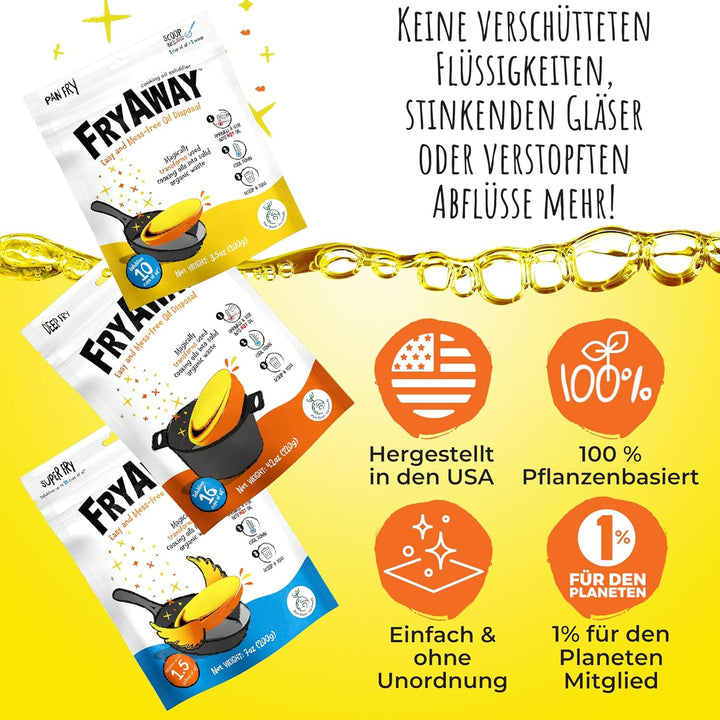 FryAway Super Fry Speiseöl-Verfestigungspulver, 100% pflanzlich, Altöl-Entsorgung, verfestigt bis zu