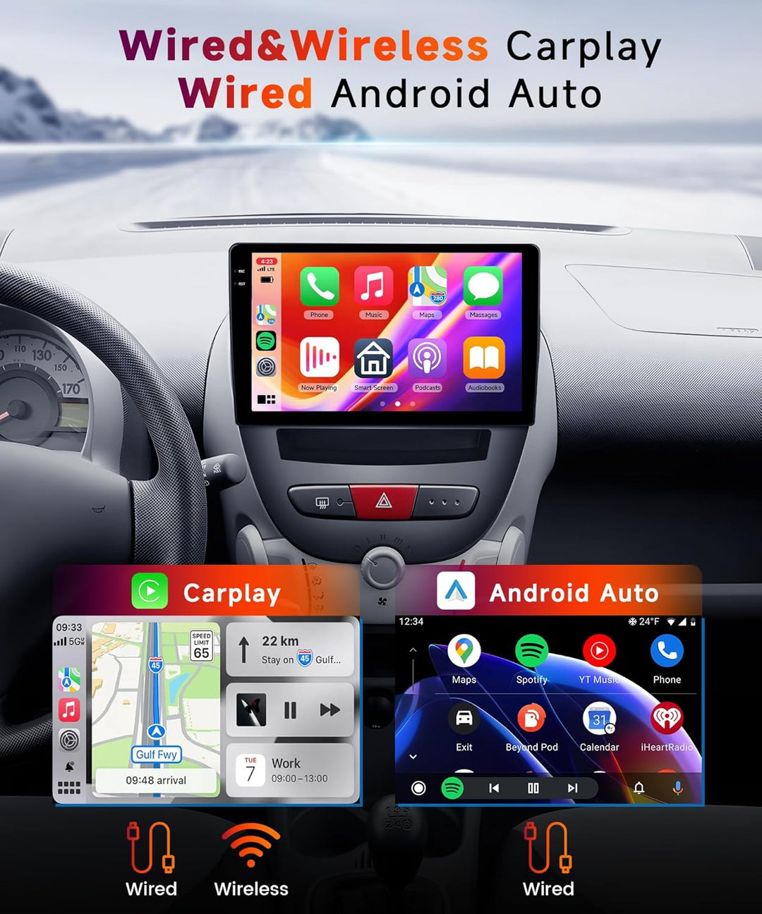 【2+32G】 Hodozzy Carplay/Android Auto Android Autoradio 2 Din für Toyota Aygo/Peugeot 107/Citroen C1