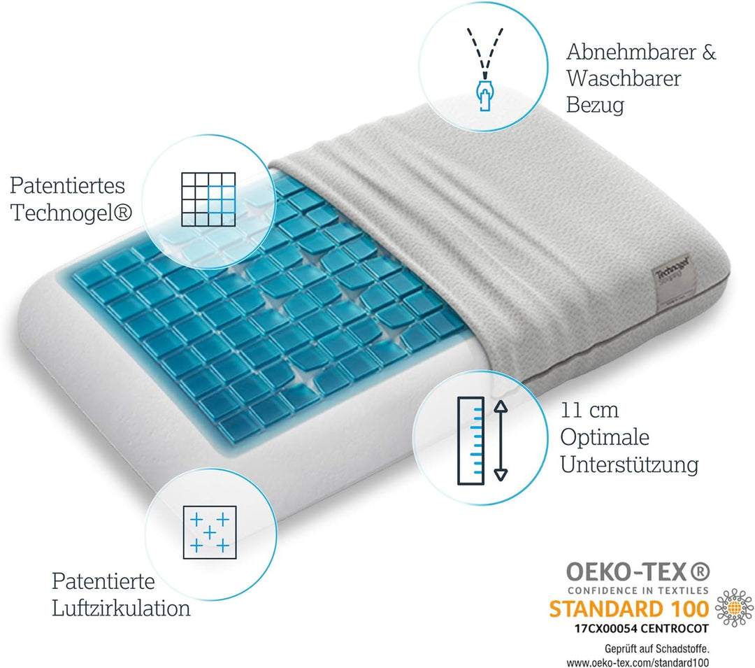 Technogel® Deluxe Orthopädisches Nackenstütz-Kopfkissen – Patentiert, Schadstofffrei & Zertifiziert