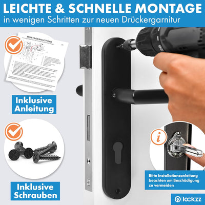 lockzz Türgriff Drückergarnitur Estenfeld, Edelstahl schwarz matt, Türbeschlag für Wohnungseingangst