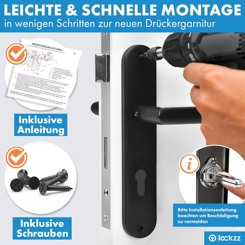 lockzz Türgriff Drückergarnitur Estenfeld, Edelstahl schwarz matt, Türbeschlag für Wohnungseingangst