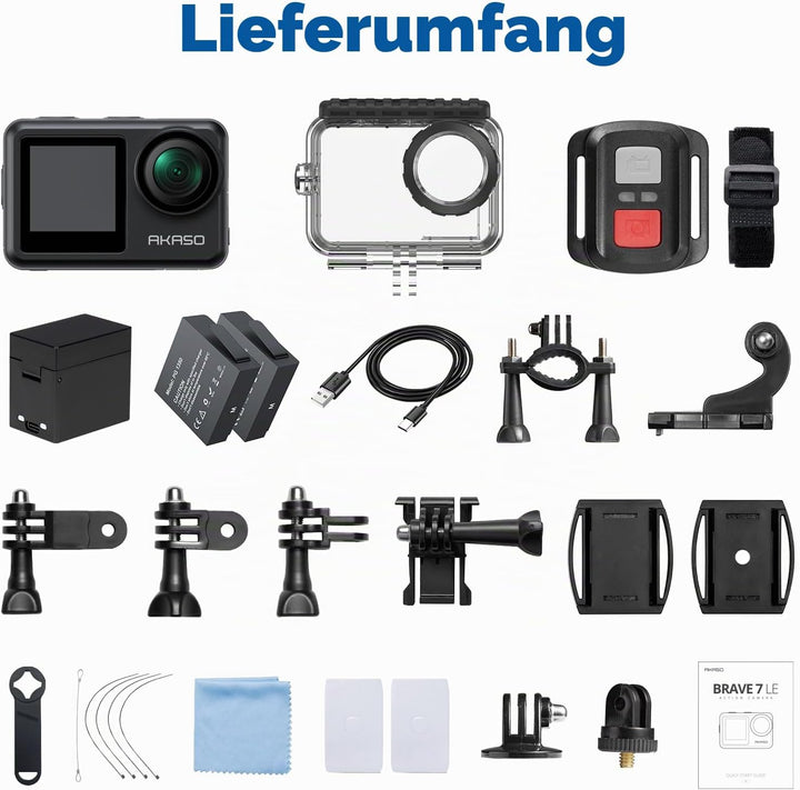 AKASO Action Cam 4K30FPS, 20MP Unterwasserkamera IPX7 40M Wasserdicht EIS 2.0 Action Kamera Touchscr