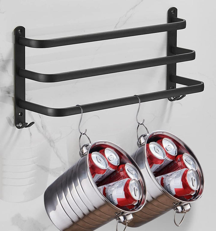 Badezimmer Handtuchhalter, Handtuchregal Schwarz Matt Handtuchstange mit Handtuchhaltern und Haken-D
