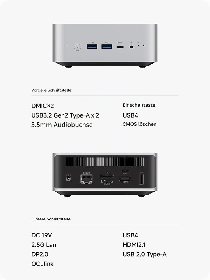 MINIS FORUM AI X1-255 Mini-PC, AMD Ryzen 7 255 (8C/16T, bis zu 4,9 GHz), 16 GB DDR5 RAM, 512 GB M.2