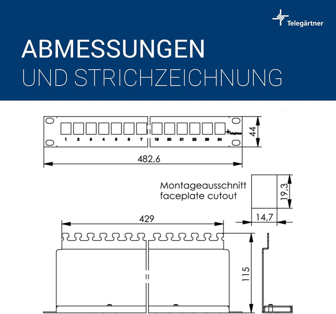 Telegaertner H02025A0220 24 Port Netzwerk-Patchpanel CAT 6a 1 HE