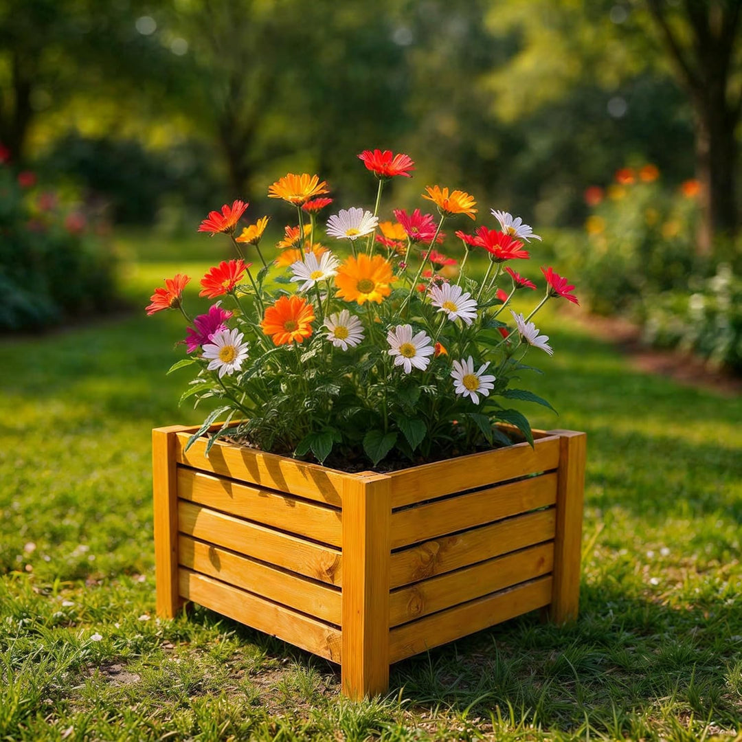 BOGATECO Pflanzkasten Pflanzkübel aus Holz | 30 x 38 cm | Eiche Braun | Blumen-Topf Perfekt für Gart