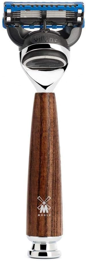 MÜHLE Rasierset - Rytmo Serie - Black Fibre - kompatibel mit Gillette-Klingen - Eschenholz dunkel