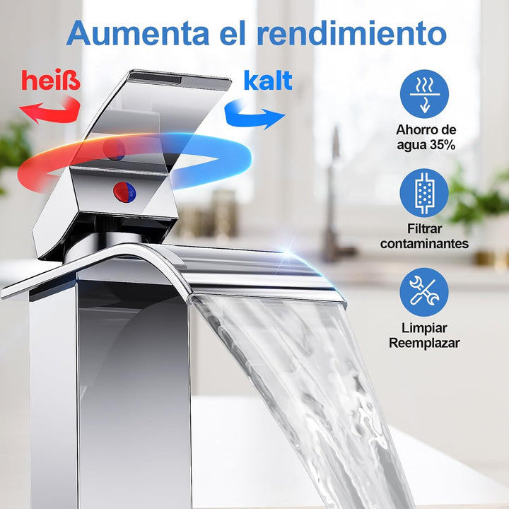 Wasserfall Wasserhahn Bad,Edelstahl Waschtischarmatur,Einhandmischer Armatur Waschbecken,Wasserspare