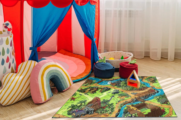 Rebel Roads Teppich Dino World 29 Dinosaurier, rutschfest für Kinder - grau/grün 140x200 cm 140x200