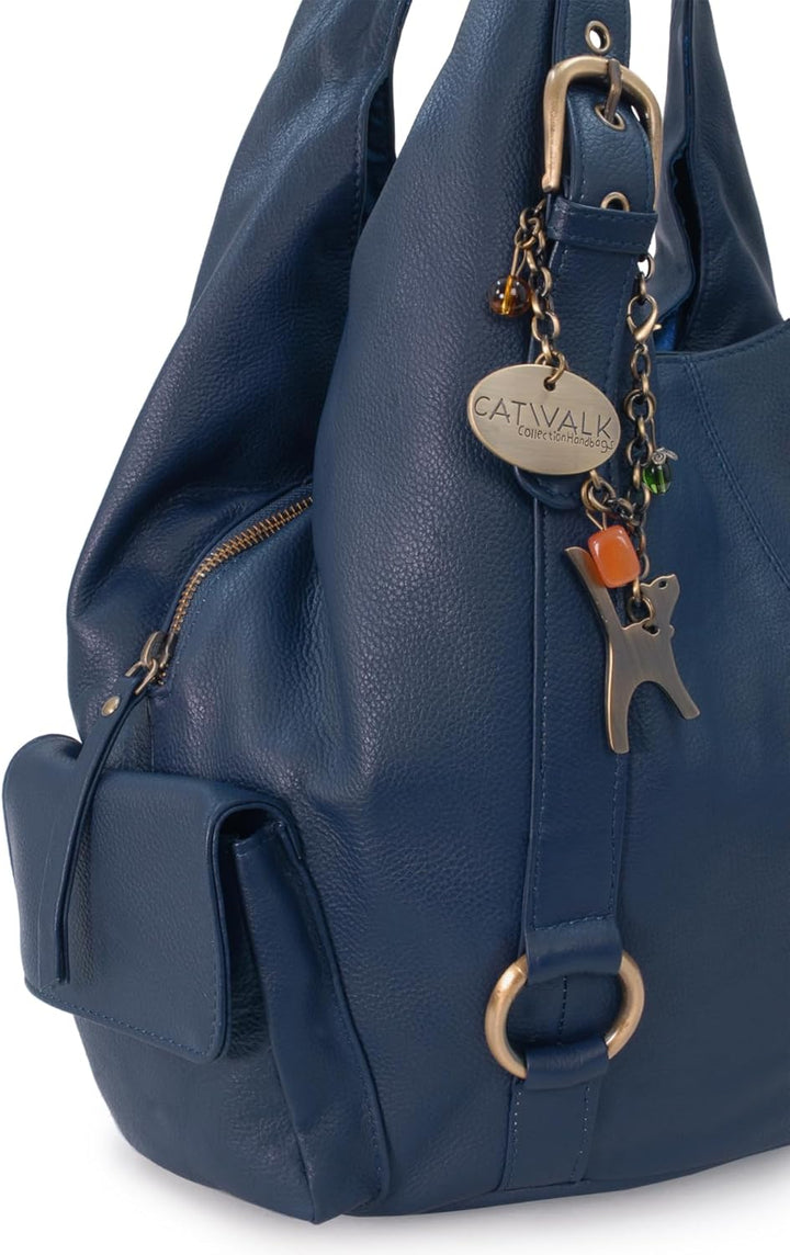 Catwalk Collection Handbags - Damen Leder Schultertasche - Handtasche Gross - Hobo Bag mit Viele Fäc