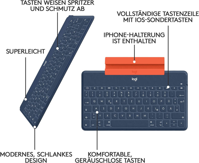 Logitech Keys-to-Go Kabellose Tablet-Tastatur, Bluetooth, iOS-Sondertasten, Ultraleicht & Geräuschlo