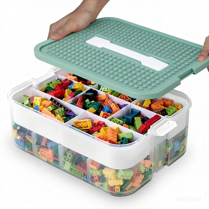 Aufbewahrungsboxen mit Deckel für Lego, Bausteine Boxen Aufbewahrung Spielzeugkiste mit Gebäude Grun