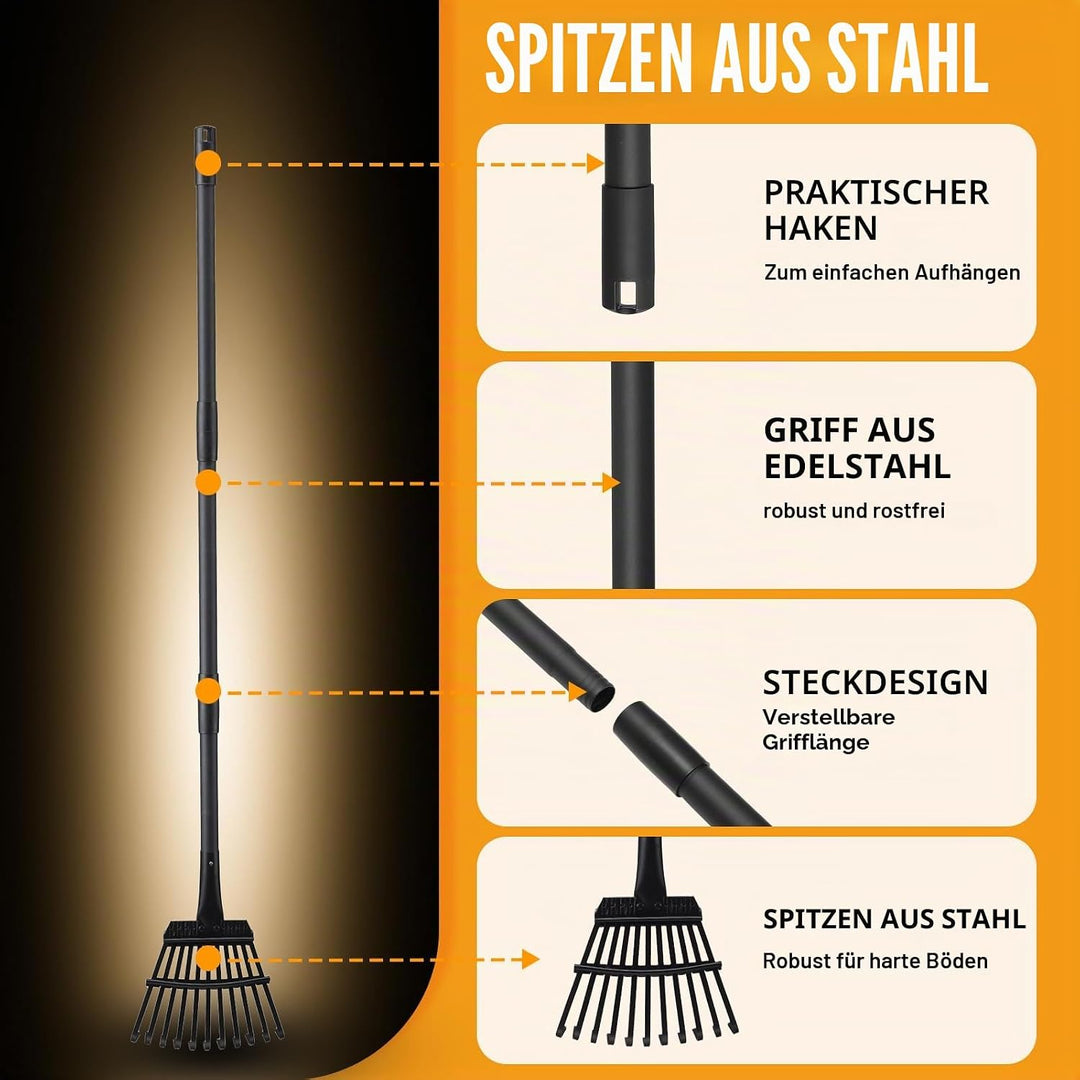 Kleiner Gardena Laubrechen Mit Stiel, 11 Zinken Metall Laubrechen Mit 160 cm Langem Verstellbarem St