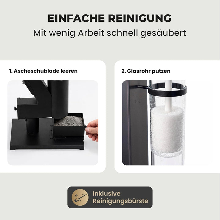 Lemodo Pelletfackel CORE, Feuersäule Outdoor mit Glasröhre, für Garten &amp; Terrasse, für Holzpellets,