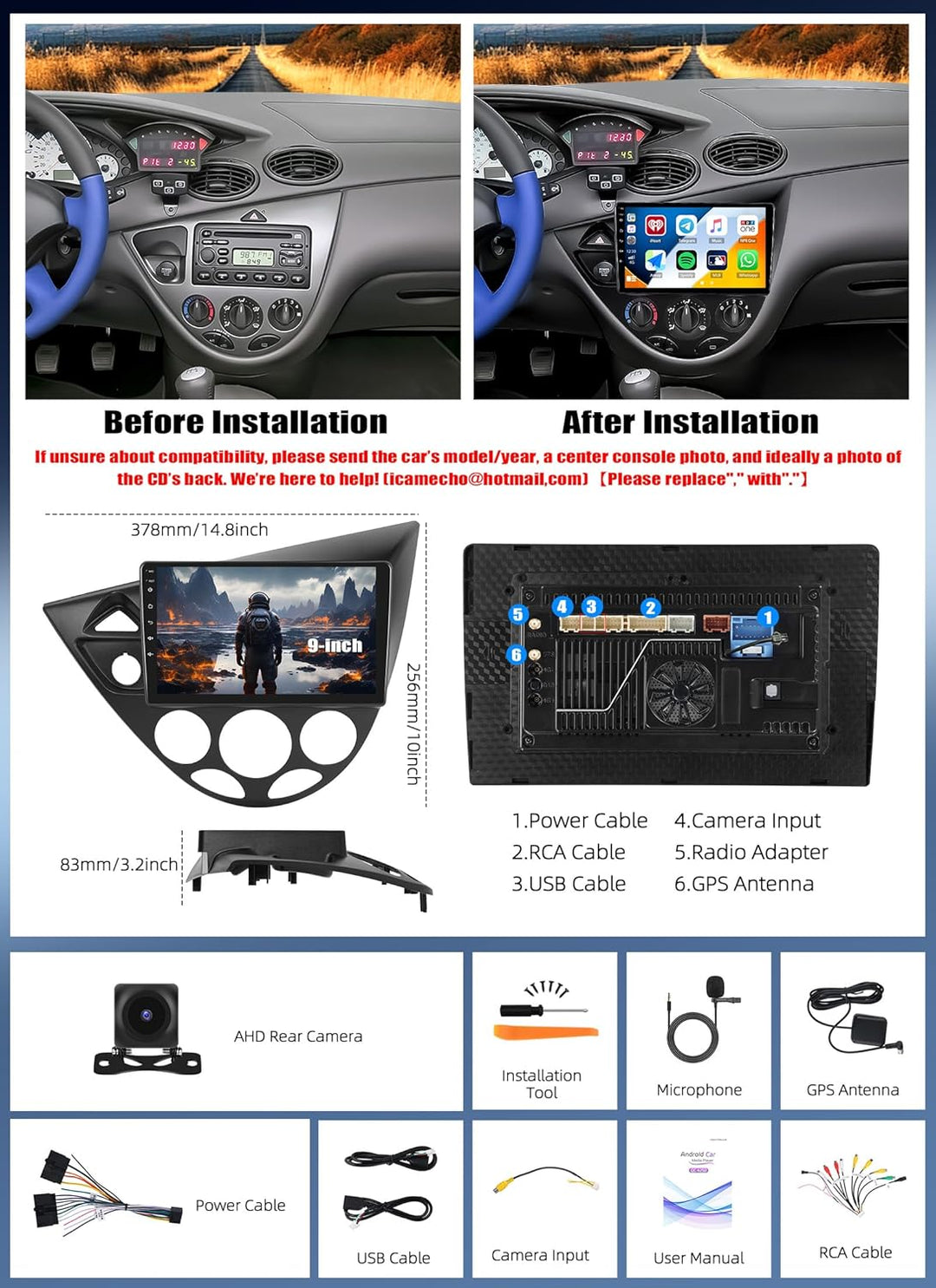 CAMECHO Android 15 Qualcomm Octa Core 4G+64G Autoradio für Ford Focus MK1 C170 1998-2005 mit Carplay