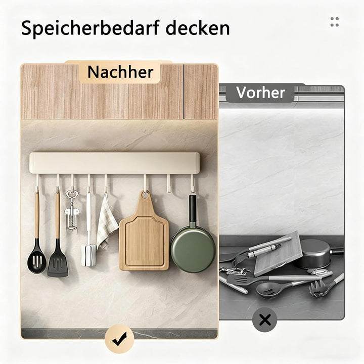 Hakenleiste Küche, 50 cm Hängestange Selbstklebend, Küchenstange mit 10 Beweglichen Haken, Küchenrel