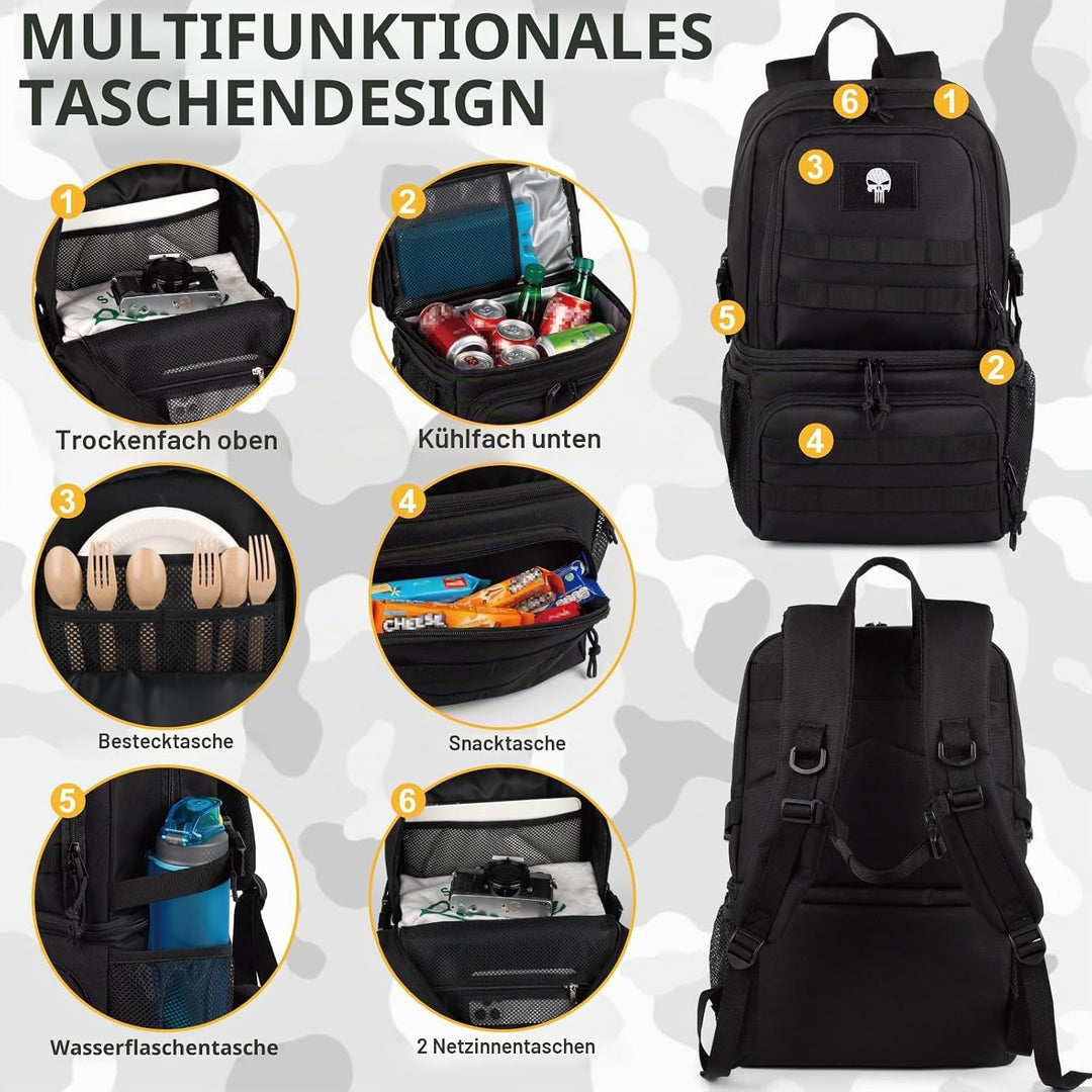 Taktischer Kühlrucksack für Herren, 28 Liter, mit 2 Fächern | Taktischer Kühlrucksack mit zwei Fäche