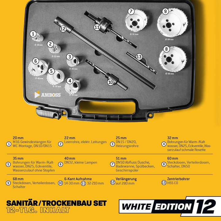 Amboss M 42 Bi-Metall Lochsägen Set Ø 20-68 mm (12-teilig) / Für Aluminium, Stahl, Gipskarton, Holz