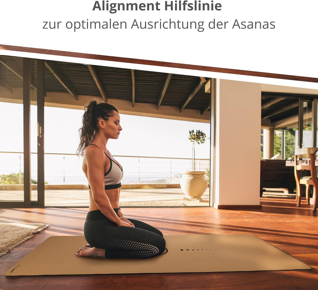 Mosswell Premium Kork-Yogamatte (4mm dick) - Rutschfeste Fitnessmatte mit Hilfslinien - Pilatesmatte
