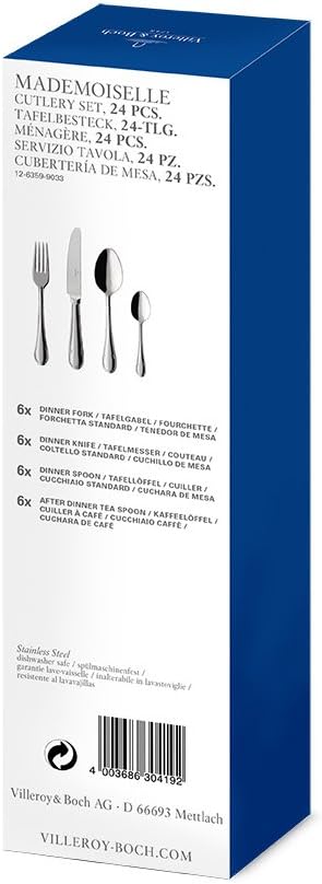 Villeroy & Boch - Mademoiselle Besteckset 24-teilig Silber, Spülmaschinenfest, Besteck Set für 6 Per