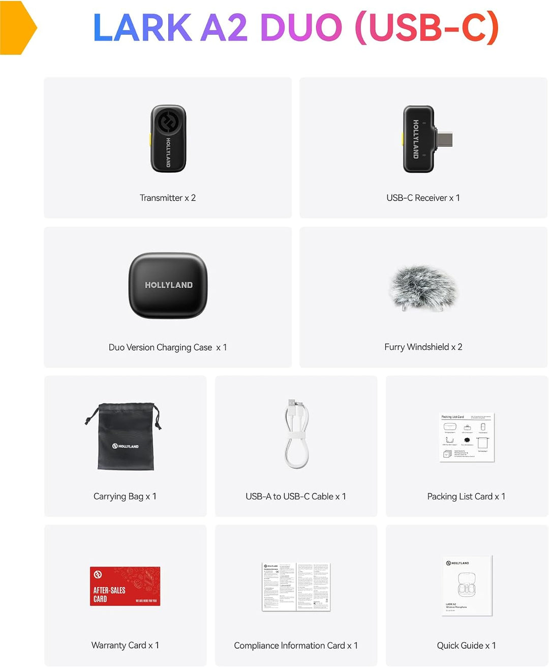 Hollyland Lark A1 Duo Wireless Lavalier Mikrofon für iPhone 15/16/17 &amp; Android,Kabellos Mini Microph