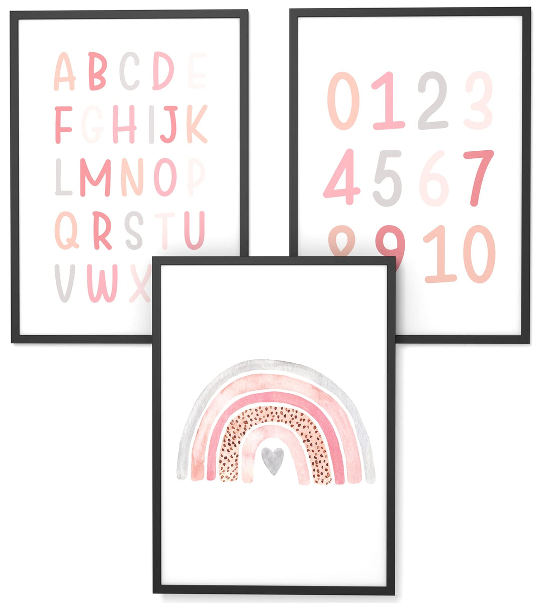 Papierschmiede® Kinderbilder 3er Set Lernposter, A4 gerahmt in Holzrahmen (schwarz), Geschenk für Mä