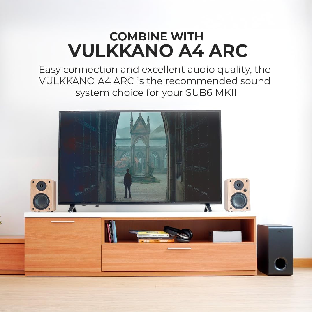 VULKKANO SUB6 MKII Kompakter aktiver Subwoofer mit 15,2 cm (6 Zoll) mit tiefem Bass und elegantem De