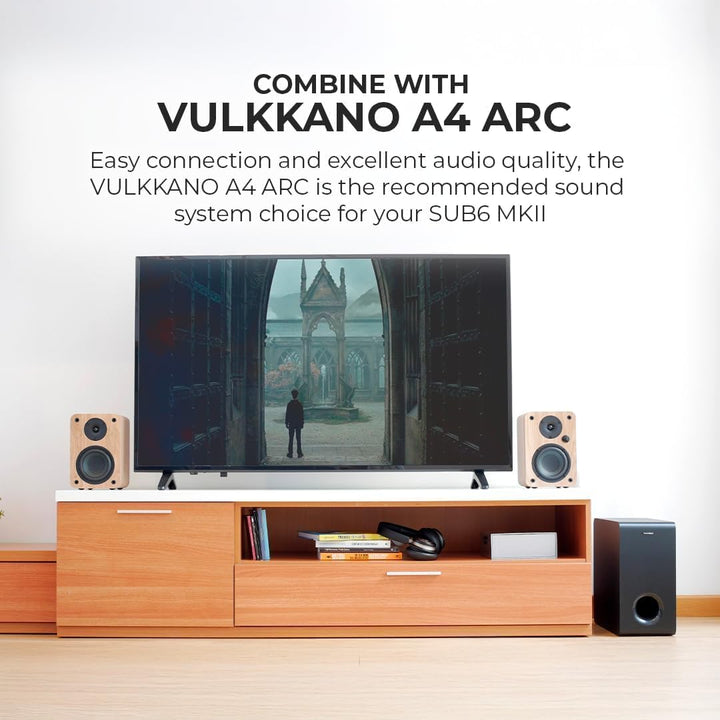 VULKKANO SUB6 MKII Kompakter aktiver Subwoofer mit 15,2 cm (6 Zoll) mit tiefem Bass und elegantem De