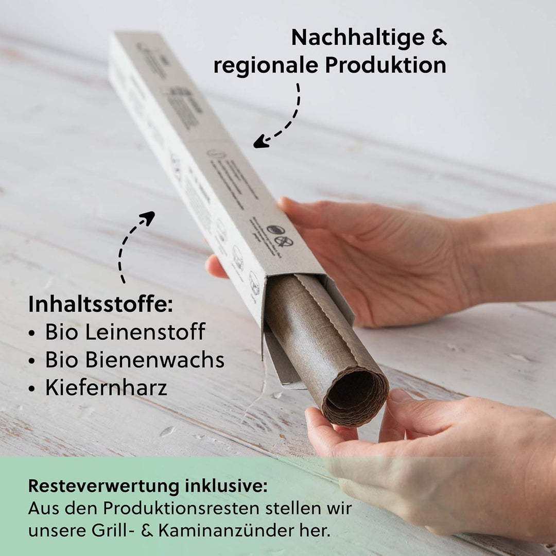 beegut Leinen Bienenwachstücher Rolle 100x35cm, Nachhaltige & wiederverwendbare Frischhaltefolie zum