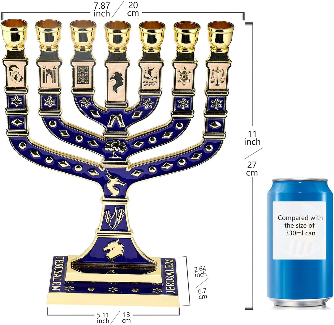 BRTAGG Menora, jüdischer Kerzenständer, 12 Stämme Israel, 7 Armen, Höhe 27 cm