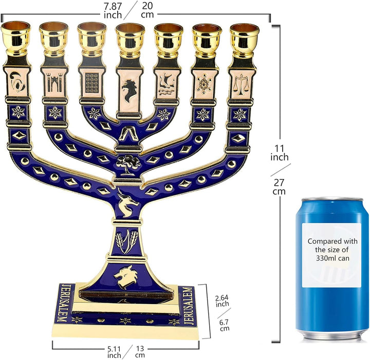 BRTAGG Menora, jüdischer Kerzenständer, 12 Stämme Israel, 7 Armen, Höhe 27 cm
