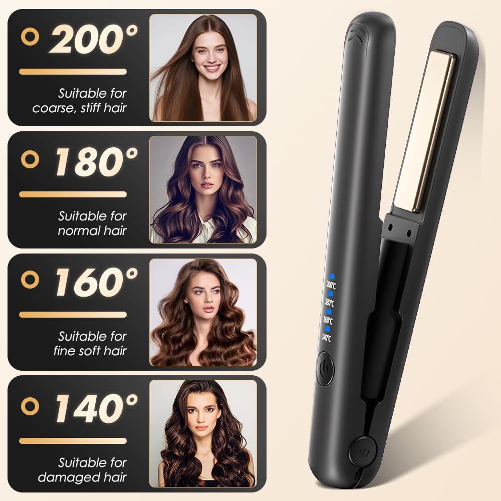 Mini Glätteisen Kabellos, 2 in 1 Reise Glätteisen Mini mit 4 Temperaturen glätteisen locken und Glät