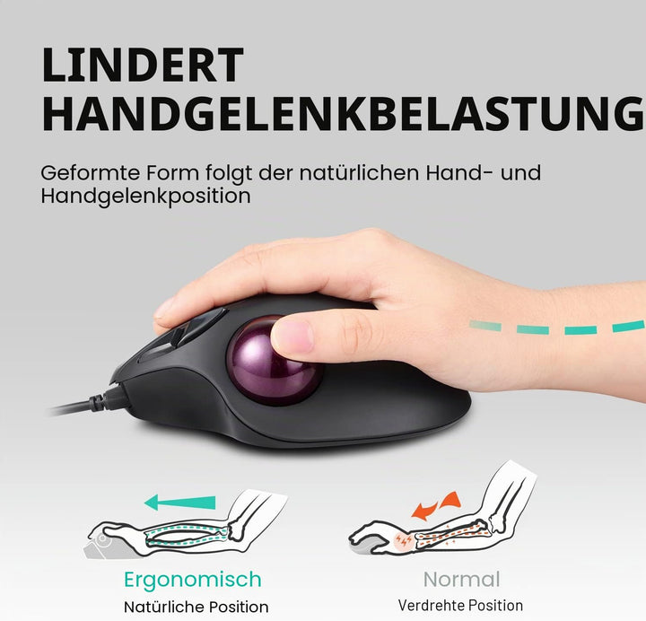 Perixx PERIMICE-517 Ergonomische Maus mit Trackball - 400/1000 DPI - Kabelgebunden, Kabelgebunden