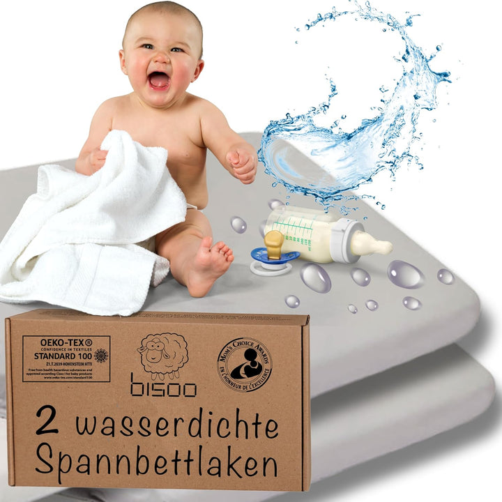 Bisoo Spannbettlaken 70x160-2in1 Bettlaken Matratzenschoner 70 x 160 Wasserdicht für Kinderbett und
