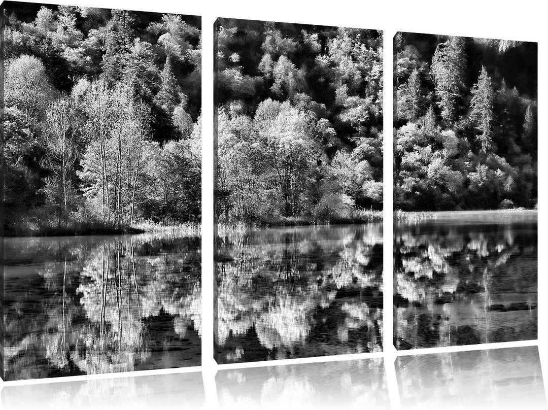 Pixxprint herbstlicher Wald am See als Leinwandbild/Grösse: 3 Teilig (120x80) cm/Wandbild/Kunstdruck