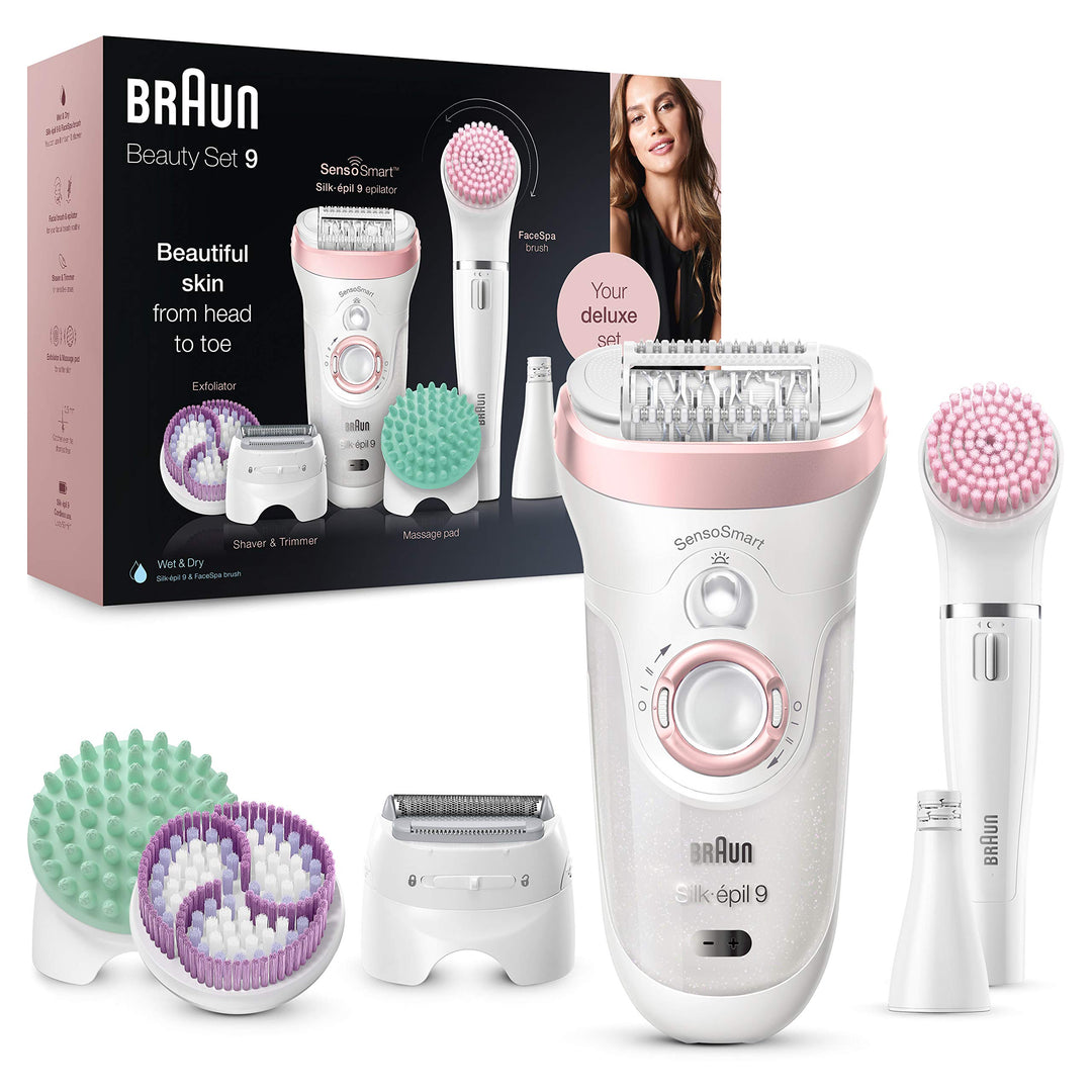 Braun Silk-épil 9 Beauty-Set, Epilierer Damen / Haarentferner, FaceSpa Gesichtshaarentferner, Aufsät