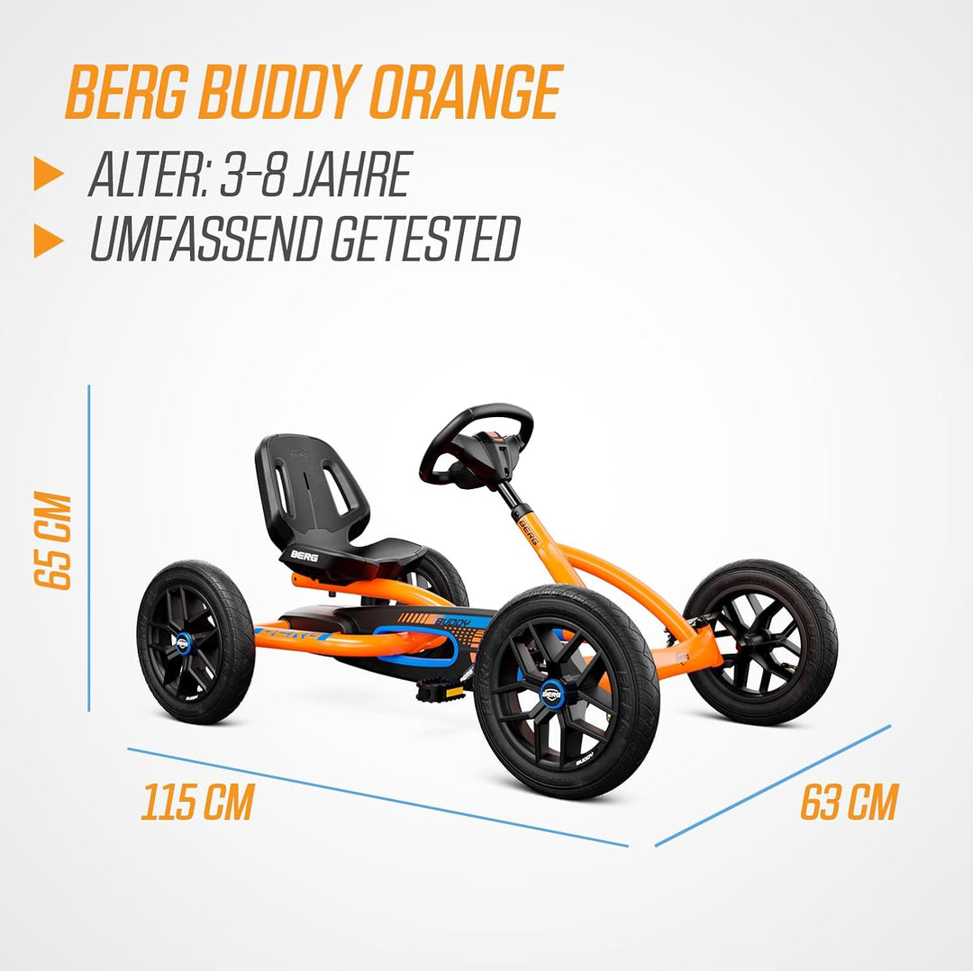 BERG Gokart Buddy B-Orange | Kinderfahrzeug, Tretauto mit Optimale Sicherheid, Luftreifen und Freila