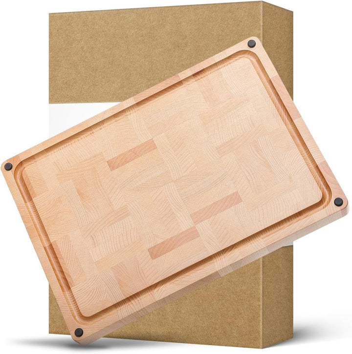 HEZHEN Gross Buchenholz Hackbretter, Hirnholzmaserung Doppelseitiges Schneidebrett, Eingebaute Saftr