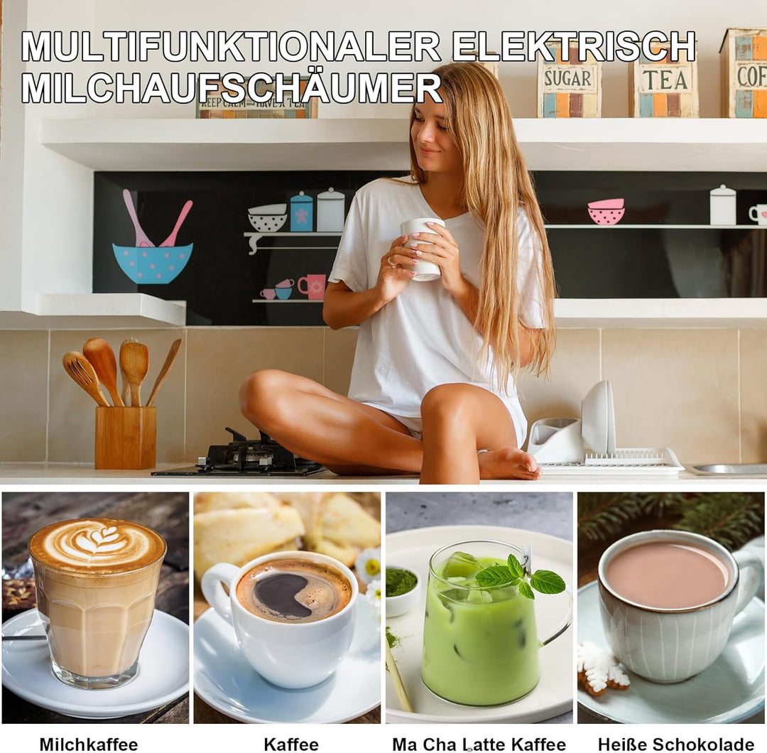 milchaufschäumer elektrisch stab with 3 heads, milk frother USB wiederaufladbar milchschäumer 3 ein