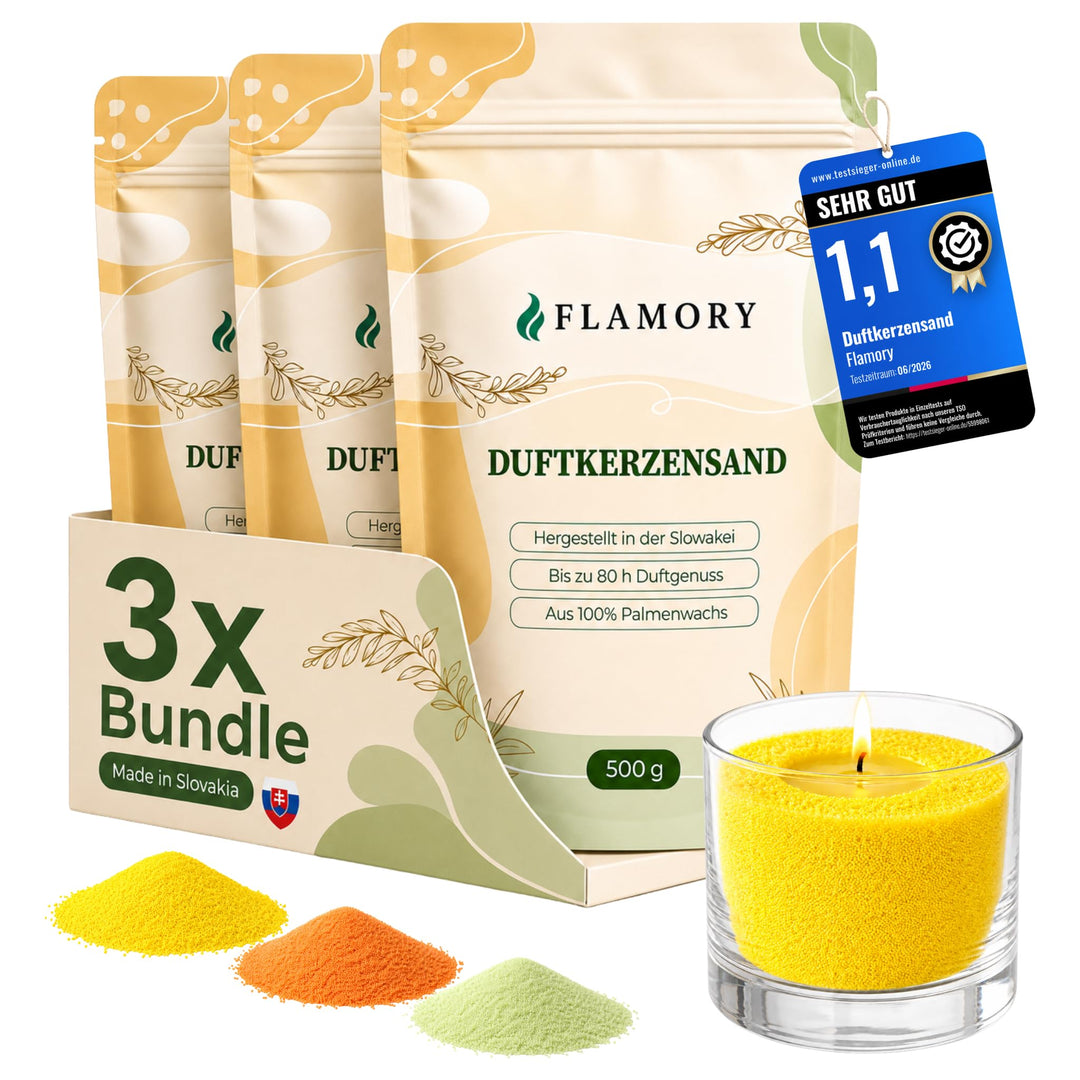 Kerzensand mit Duft 3x500g – Duftkerzensand [Orange/Citronella/Verbena] – 18 Dochte inklusive – 100%