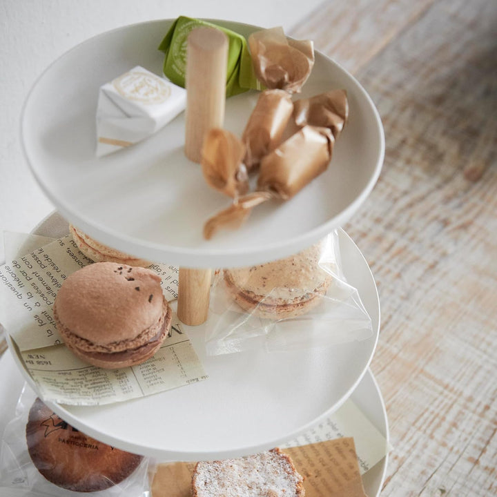 YAMAZAKI Tosca' 2419 3-stufiger Dessertständer für Wohnzimmer, Küche, Stahl, Holz, Weiss, L B 20 x H