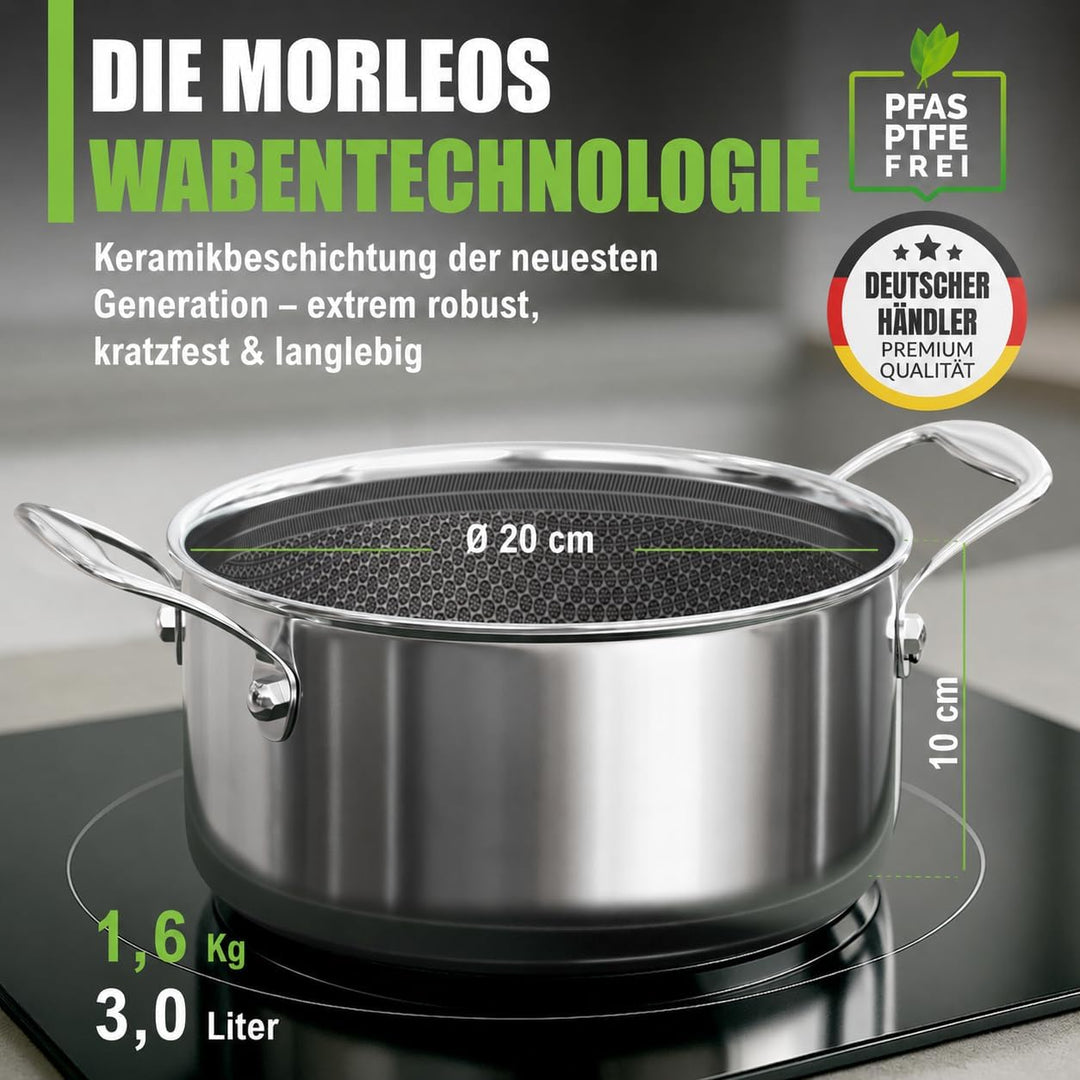 Schmortopf kratzfeste Antihaft-Waben-Keramikbeschichtung - 3 Liter, Ø 20×10 cm, 1,8 kg - modernen fl