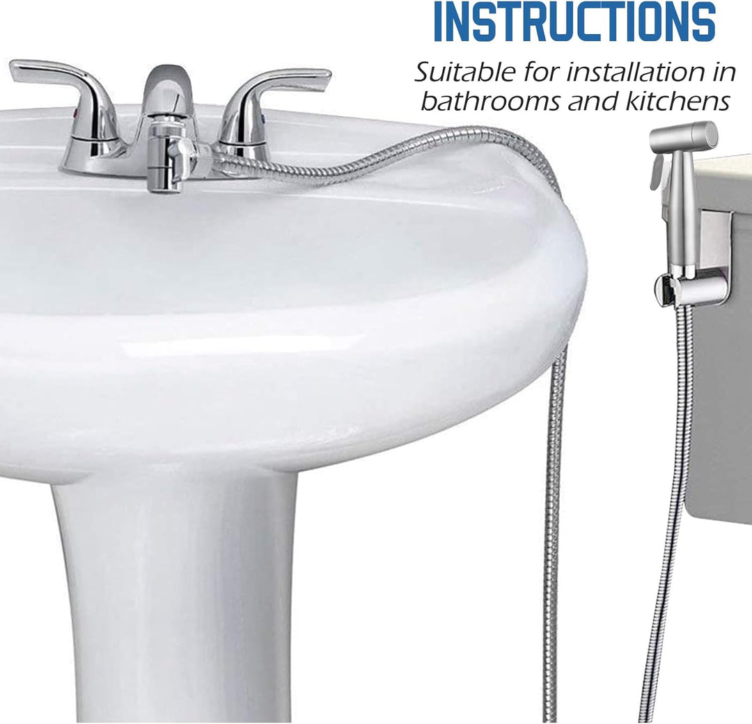 Bidet Edelstahl Handbrause, Badezimmer - Bidetaufsatz mit mit Wasserhahn-Spender, Federschlauchhaken