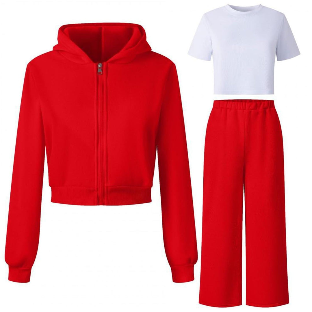 Generisch Mädchen Jogginganzug 3-teilig mit weiter Hose - Set aus Zip-Hoodie, Sweathose und Top · Lä