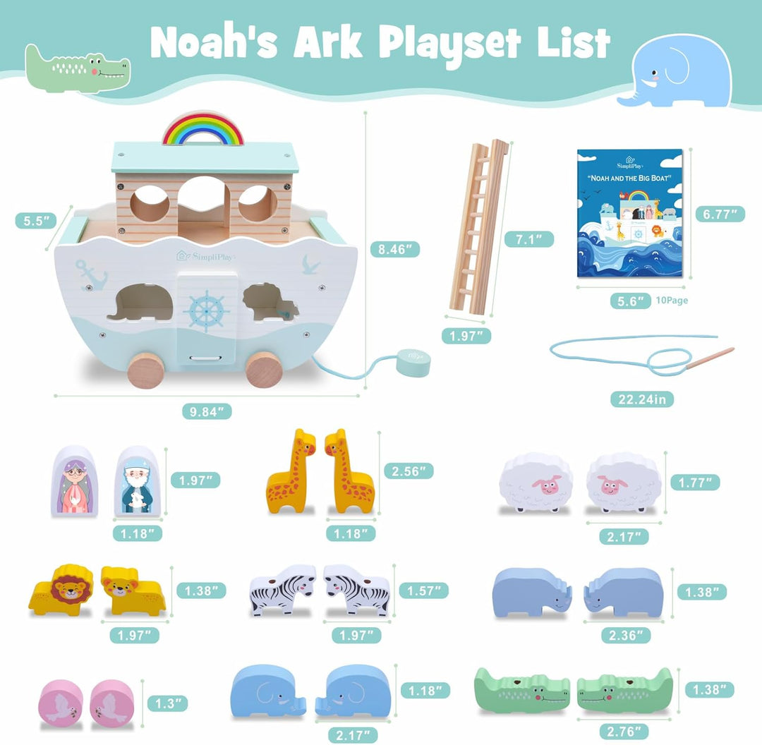 SIMPLIPLAY Holzspielzeug Arche Noah – Montessori STEM Lernspielzeug für Kleinkinder mit Geschichtenb