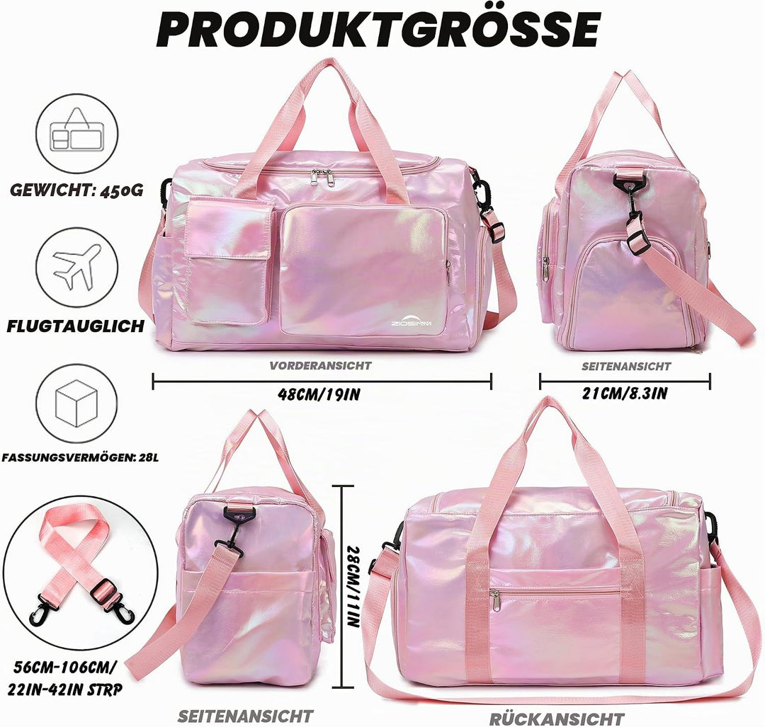 ZIOISNM Sporttasche Damen mit Schuhfach und Nassfach, Reisetasche Damen Glitzer Gym Bag saunatasche