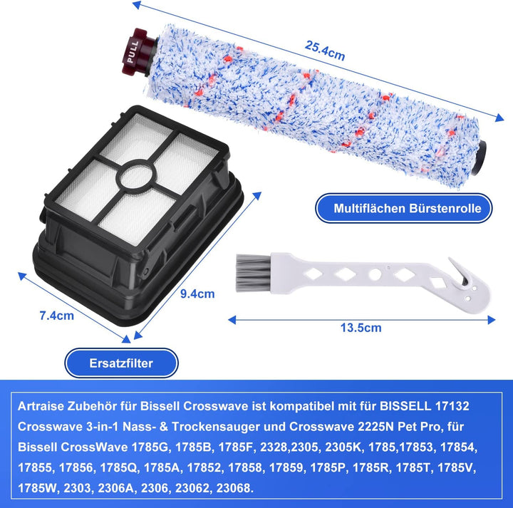 Artraise Filter für Bissell Crosswave - 3-in-1 Zubehör mit 2 Stück Ersatzfilter und 2 Stück Multiflä