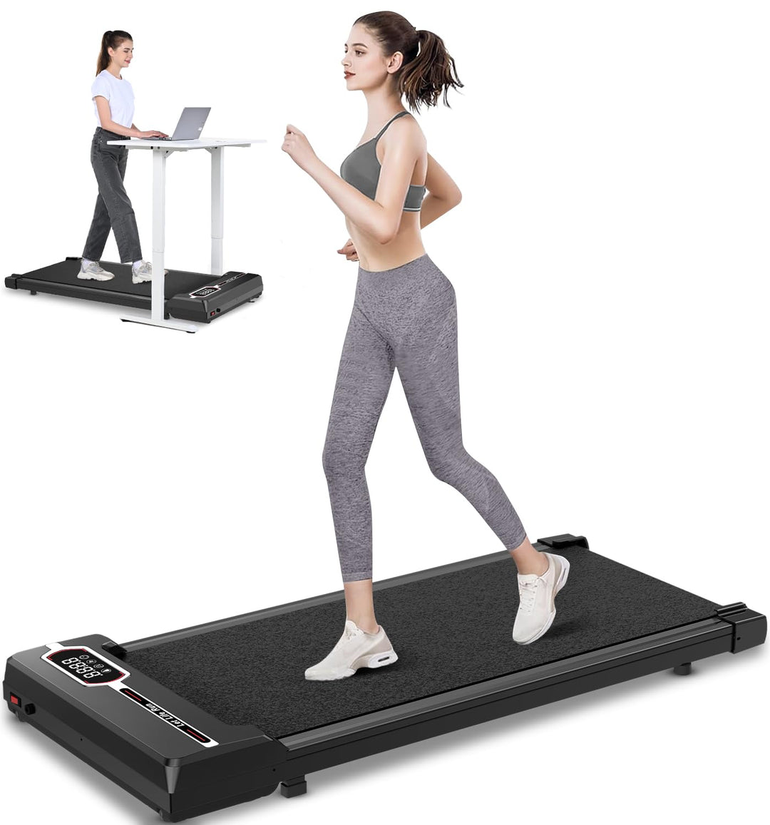Dskeuzeew Walking Pad 2 in 1 - Laufband für Zuhause Gehband 1-8km/h unter Schreibtisch Elektrisches