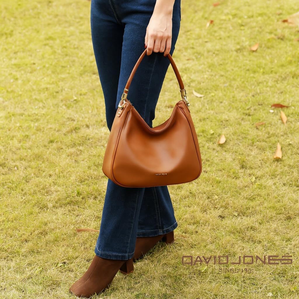 David Jones - Damen Schultertasche Hobo - Frau Umhängetasche PU Leder - Handtasche Top Griff Lange H