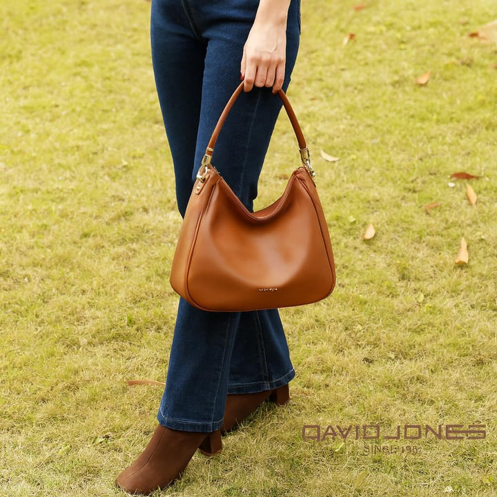David Jones - Damen Schultertasche Hobo - Frau Umhängetasche PU Leder - Handtasche Top Griff Lange H